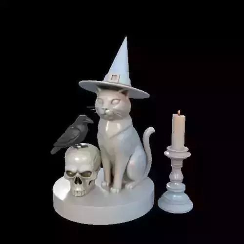2020Witch Cat Composition  Skull  Raven  Candleholder