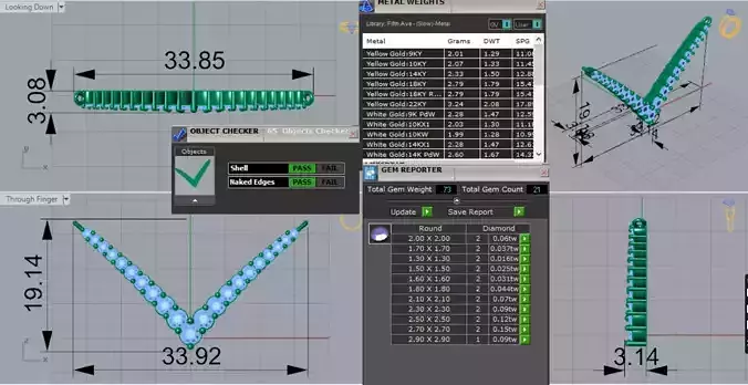 Yellow Gold Diamond V-Shaped 3dm stl Pendant Model jp0051
