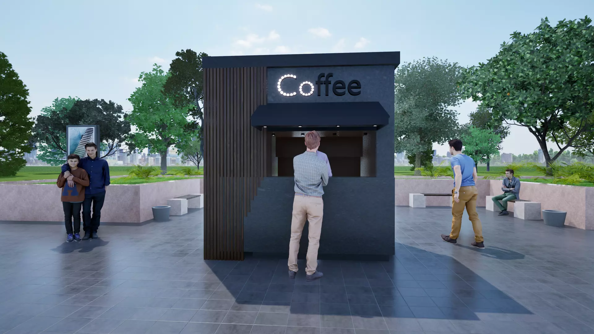 Public Park Landscape Coffee shop and chairs set 3D model_3