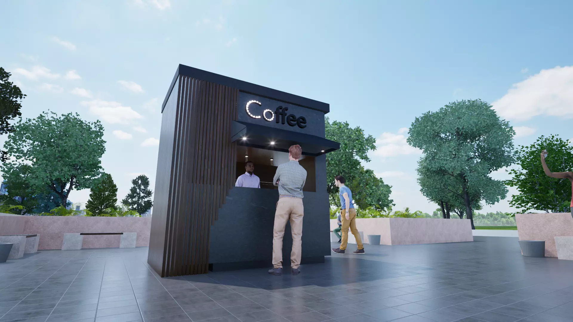 Public Park Landscape Coffee shop and chairs set 3D model_5