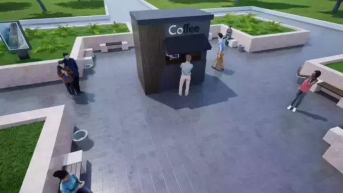 Public Park Landscape Coffee shop and chairs set 3D model