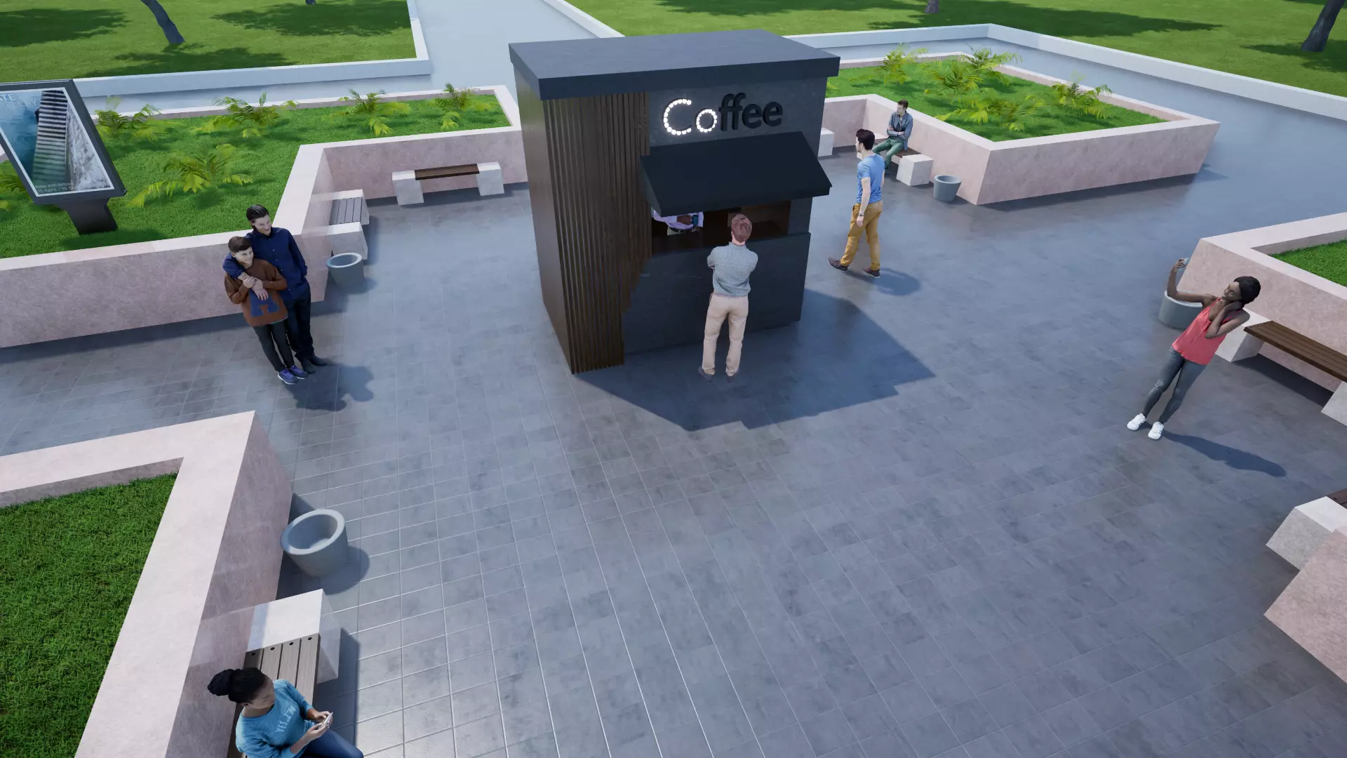 Public Park Landscape Coffee shop and chairs set 3D model_0