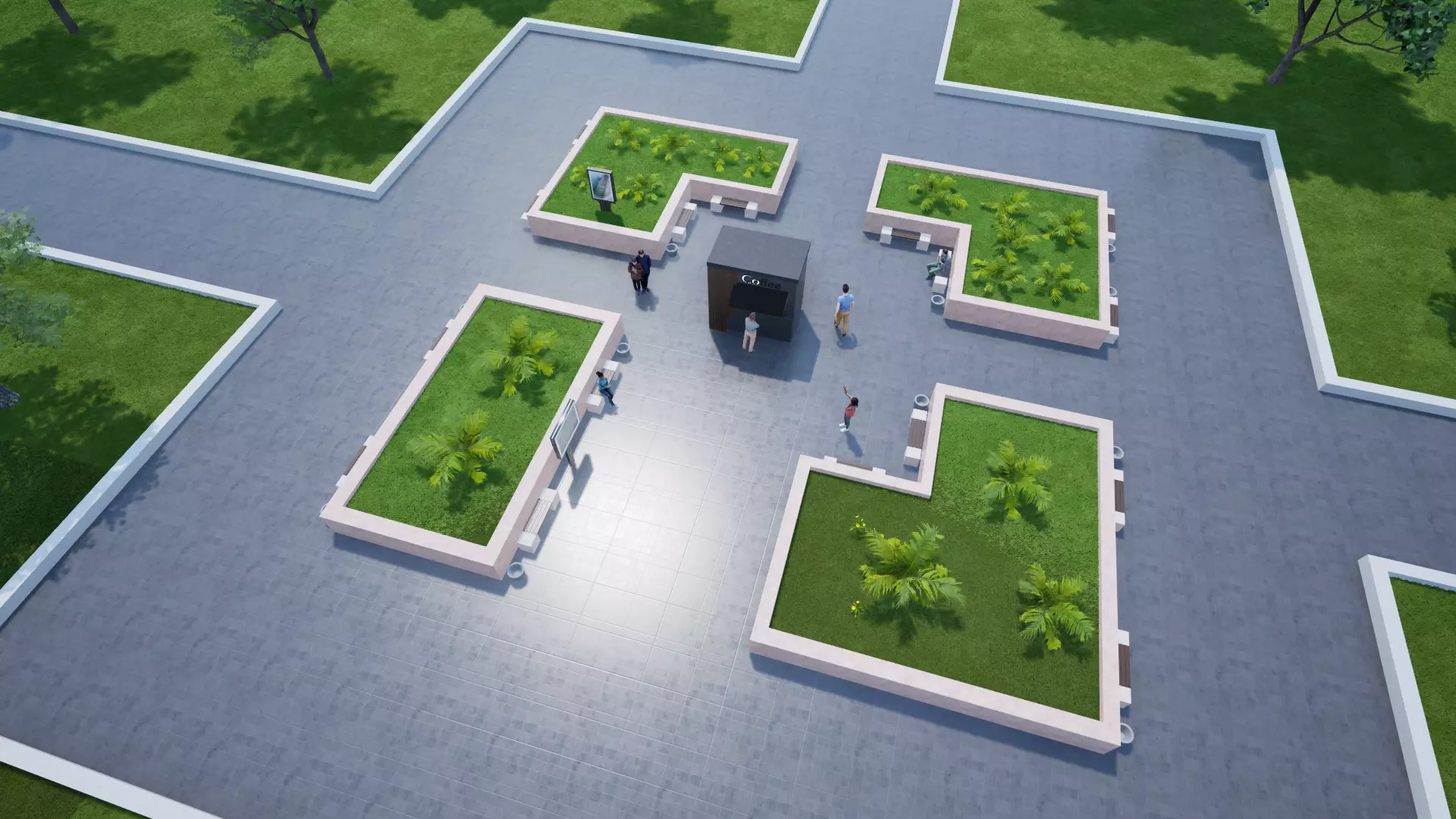 Public Park Landscape Coffee shop and chairs set 3D model_1