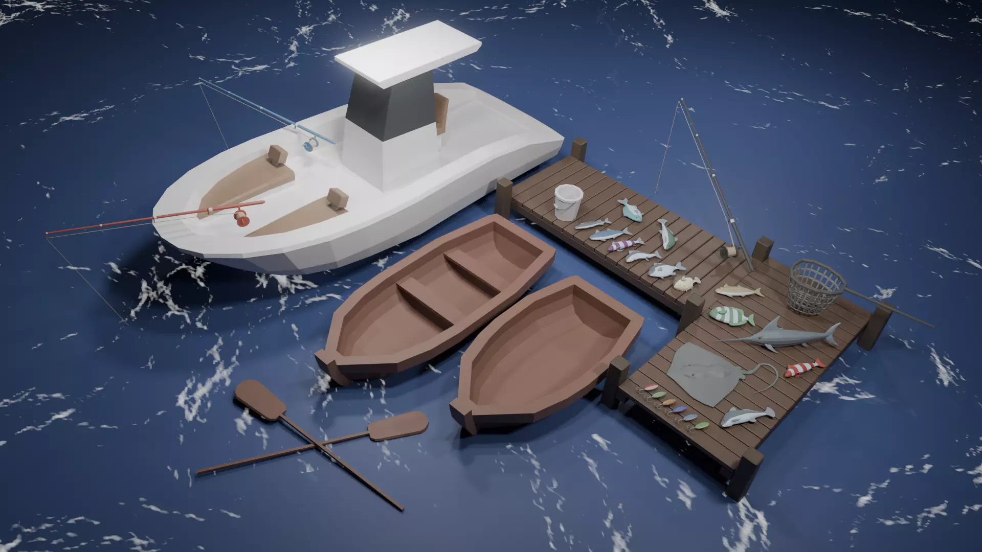 Low Poly Fishing Pack Low-poly 3D model_0
