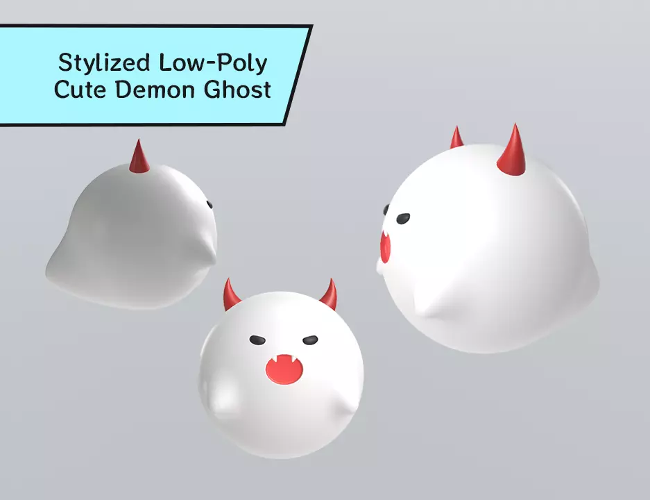 Stylized Low-Poly Cute Demon Ghost Low-poly 3D model_0