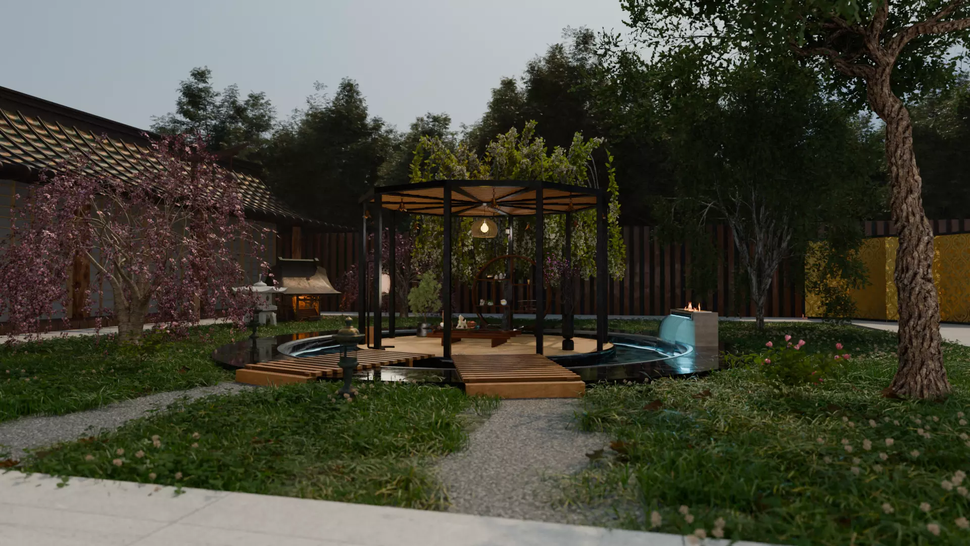 Japanese Garden Pavilion Photorealistic 3D Visualization 3D model_0