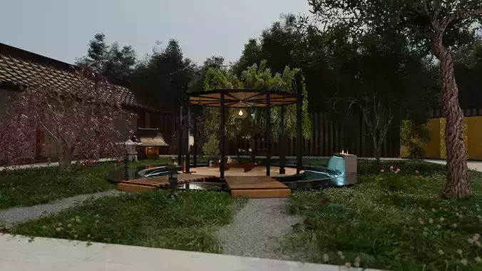 Japanese Garden Pavilion Photorealistic 3D Visualization 3D model