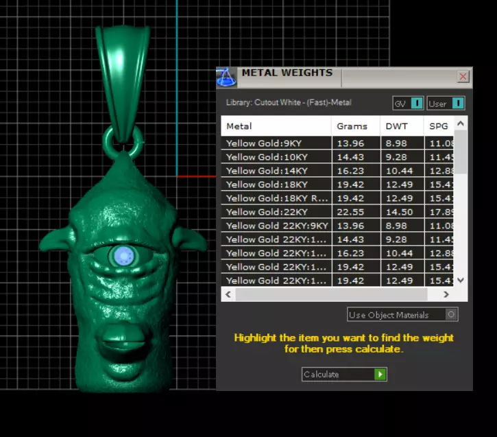 Cyclops head gold pendant 3D print model_6