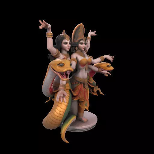 2022 Indian Serpent Woman Dancer on Pedestal 3D print model_25