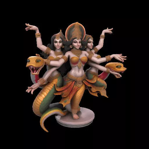 2022 Indian Serpent Woman Dancer on Pedestal 3D print model_12