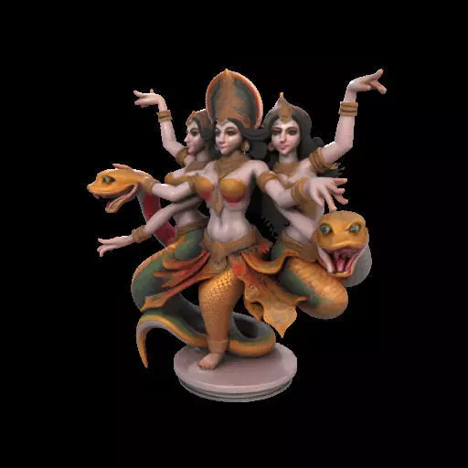2022 Indian Serpent Woman Dancer on Pedestal 3D print model_20