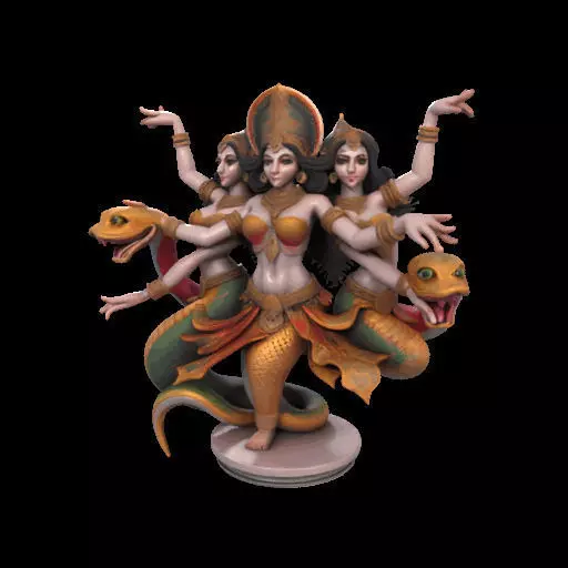 2022 Indian Serpent Woman Dancer on Pedestal 3D print model_21