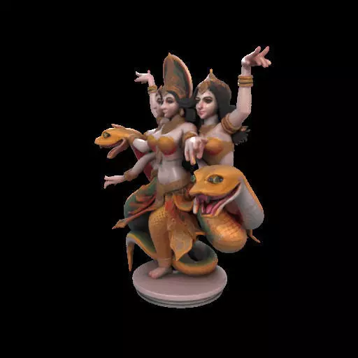 2022 Indian Serpent Woman Dancer on Pedestal 3D print model_18