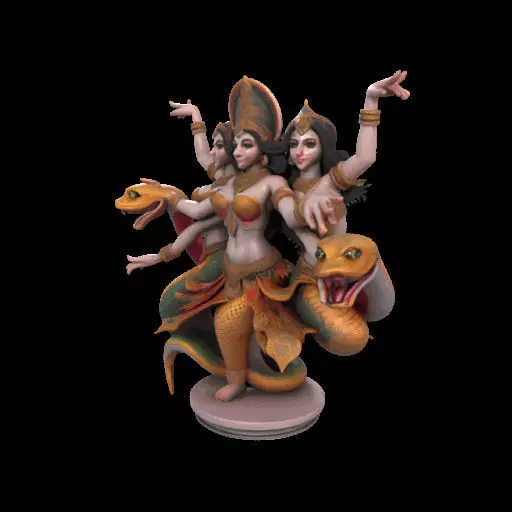 2022 Indian Serpent Woman Dancer on Pedestal 3D print model_19
