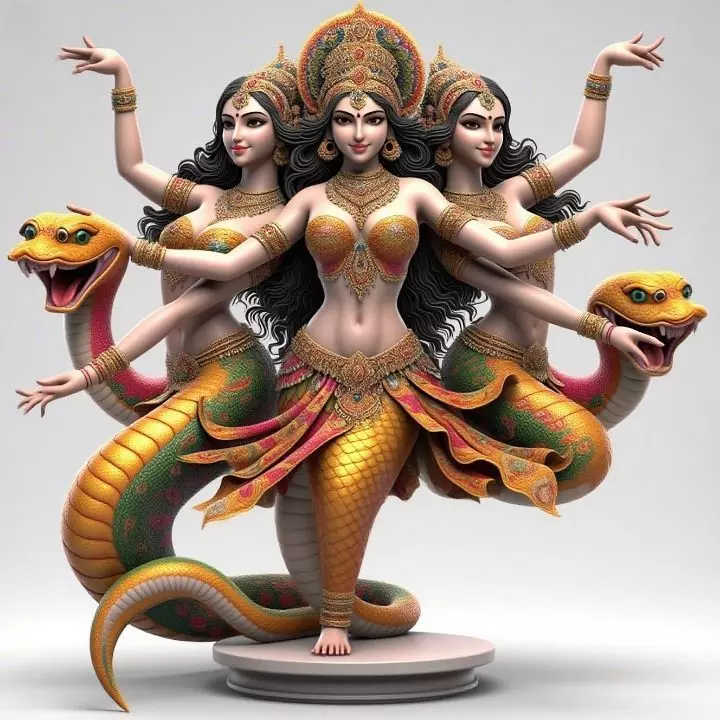 2022 Indian Serpent Woman Dancer on Pedestal 3D print model_30