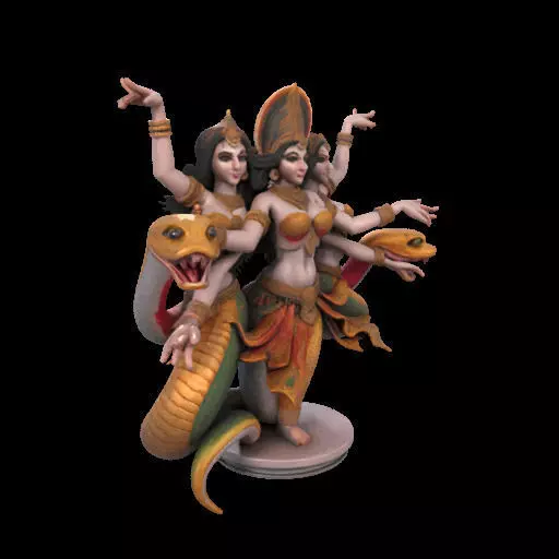 2022 Indian Serpent Woman Dancer on Pedestal 3D print model_24
