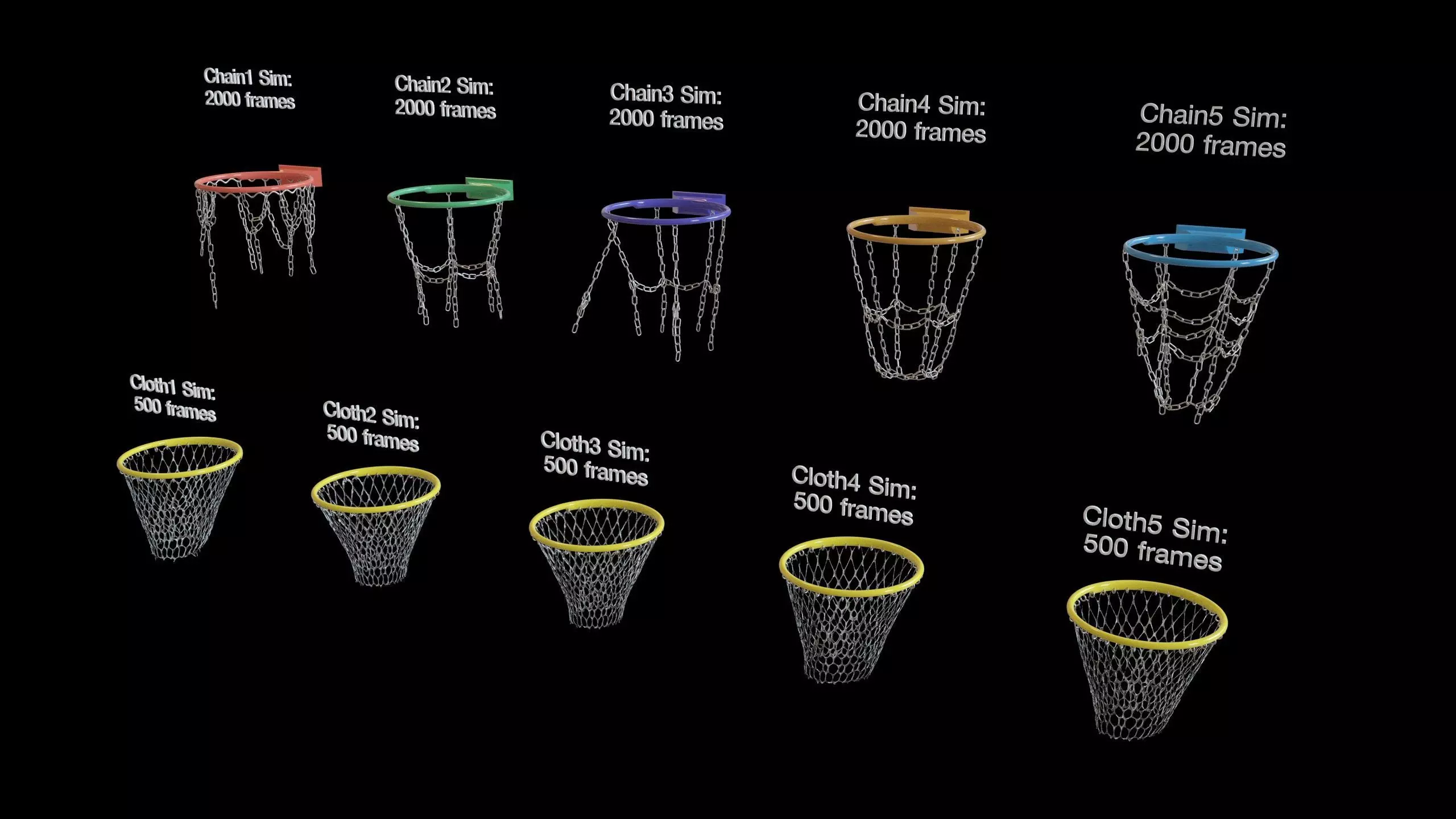 Basketball hoop net chain and cloth animation 10 assets Low-poly 3D model_31