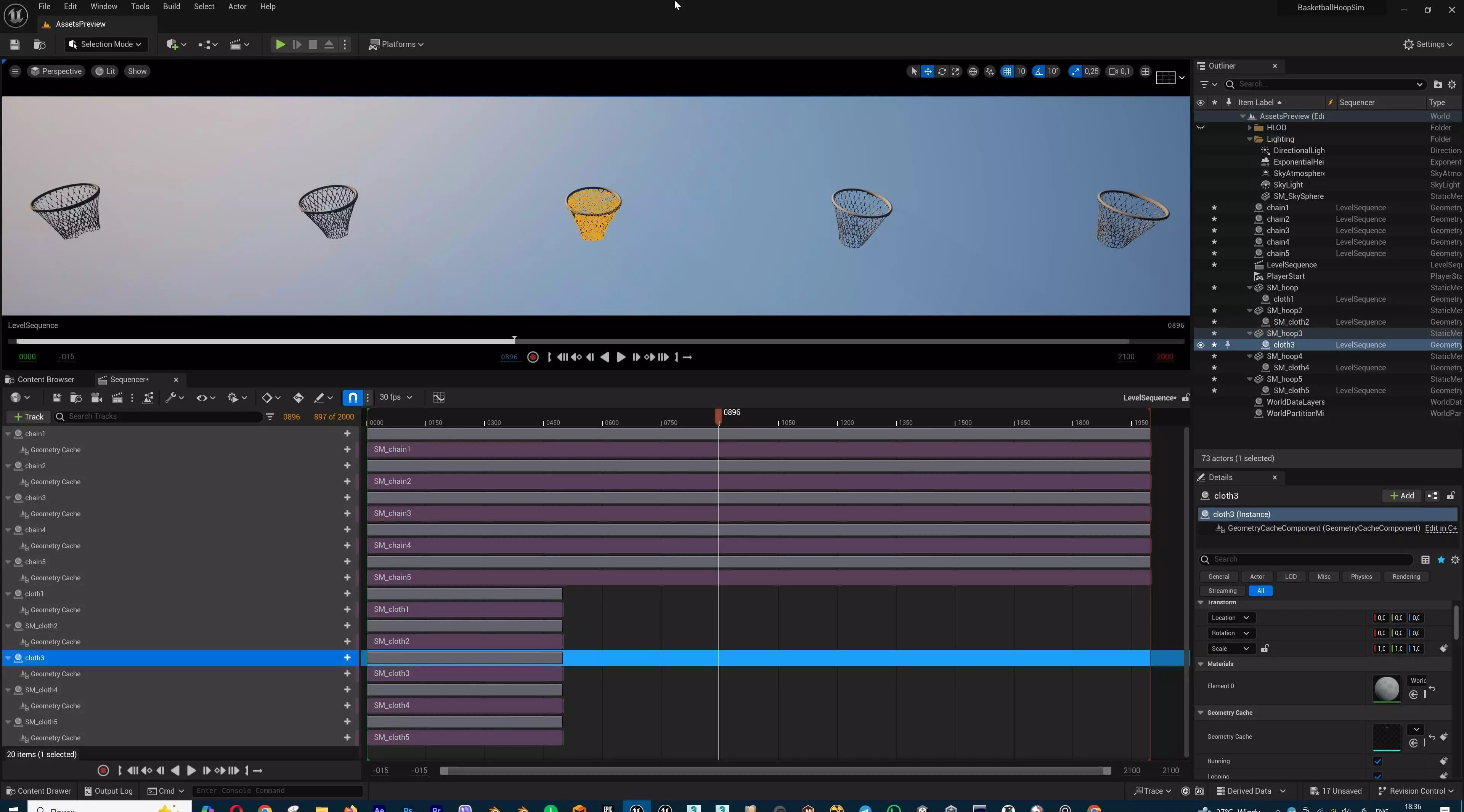 Basketball hoop net chain and cloth animation 10 assets Low-poly 3D model_48