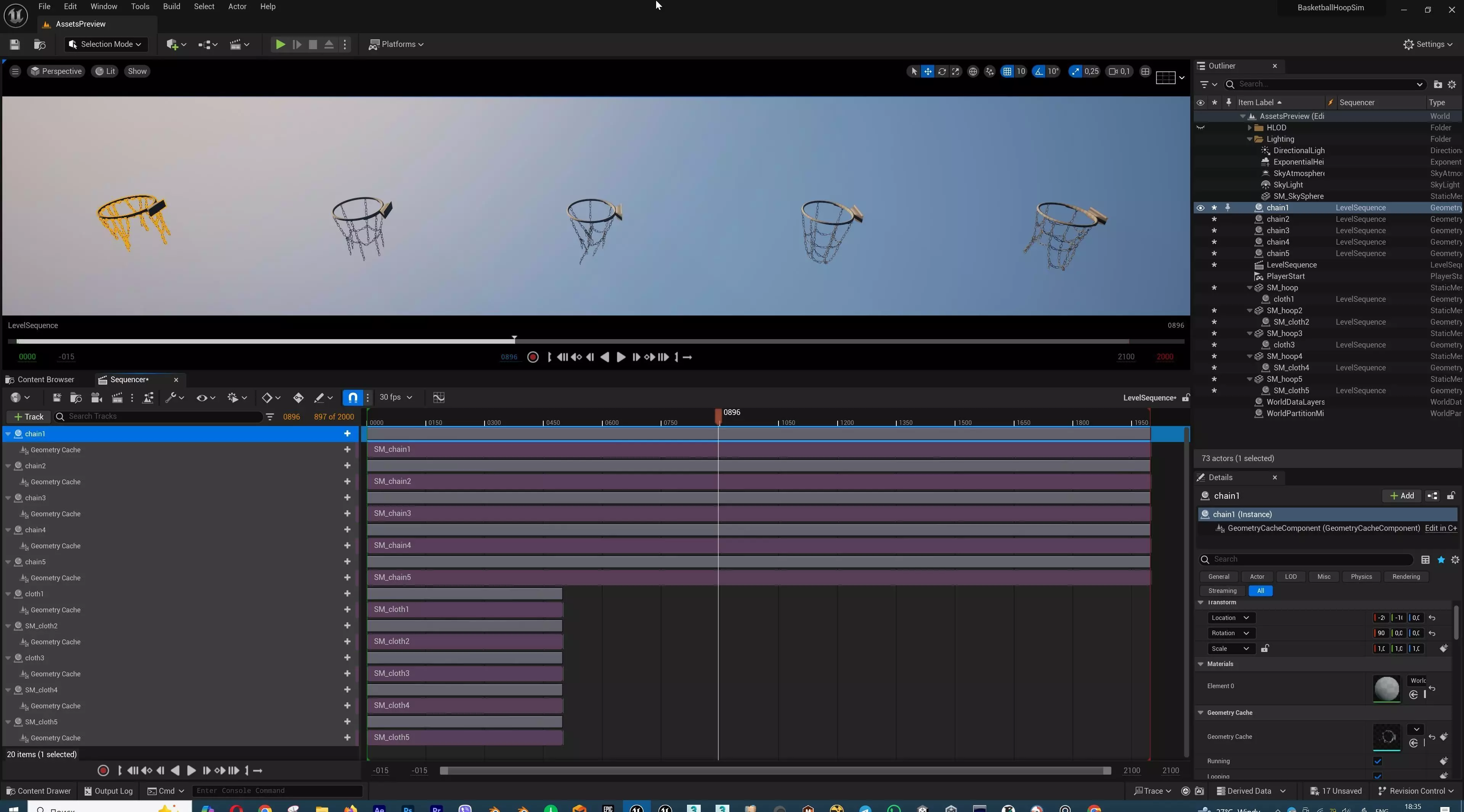 Basketball hoop net chain and cloth animation 10 assets Low-poly 3D model_47