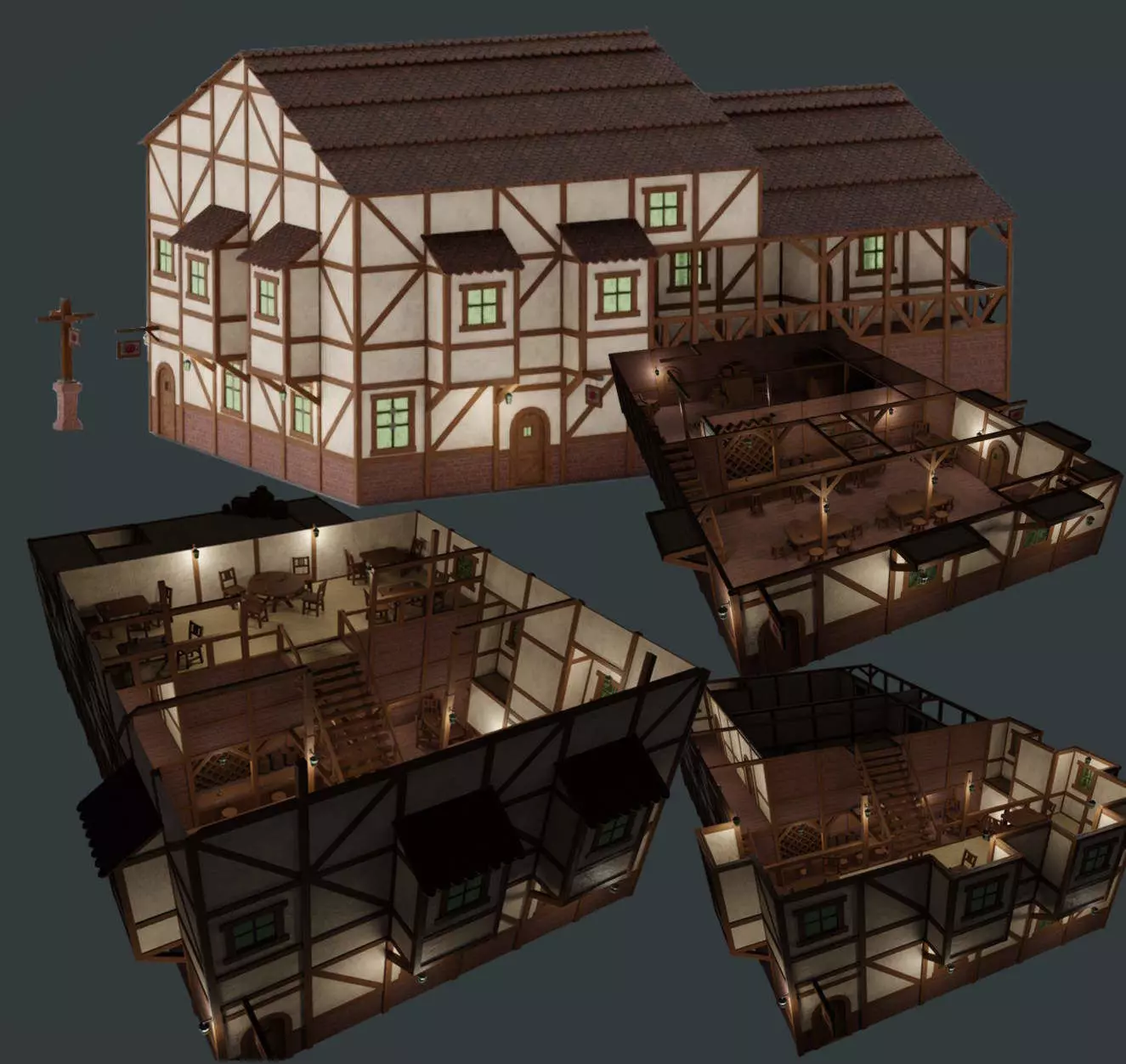 Medieval House Pack  Modular Low Poly Buildings Low-poly 3D model_0