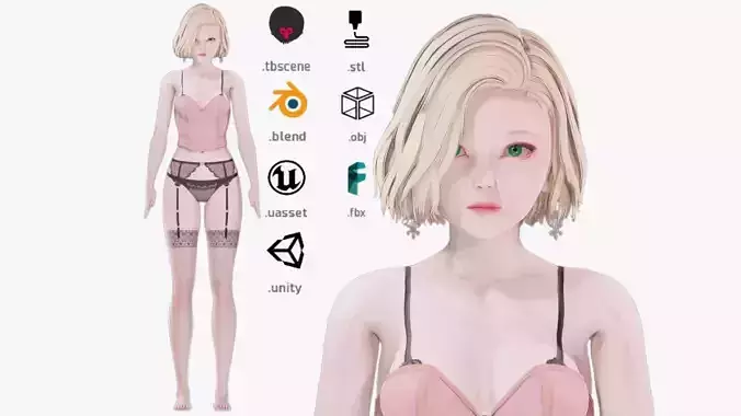 Lingerie clothes 0014 - Rig -Unreal - Unity - Blender - Animated Low-poly 3D model