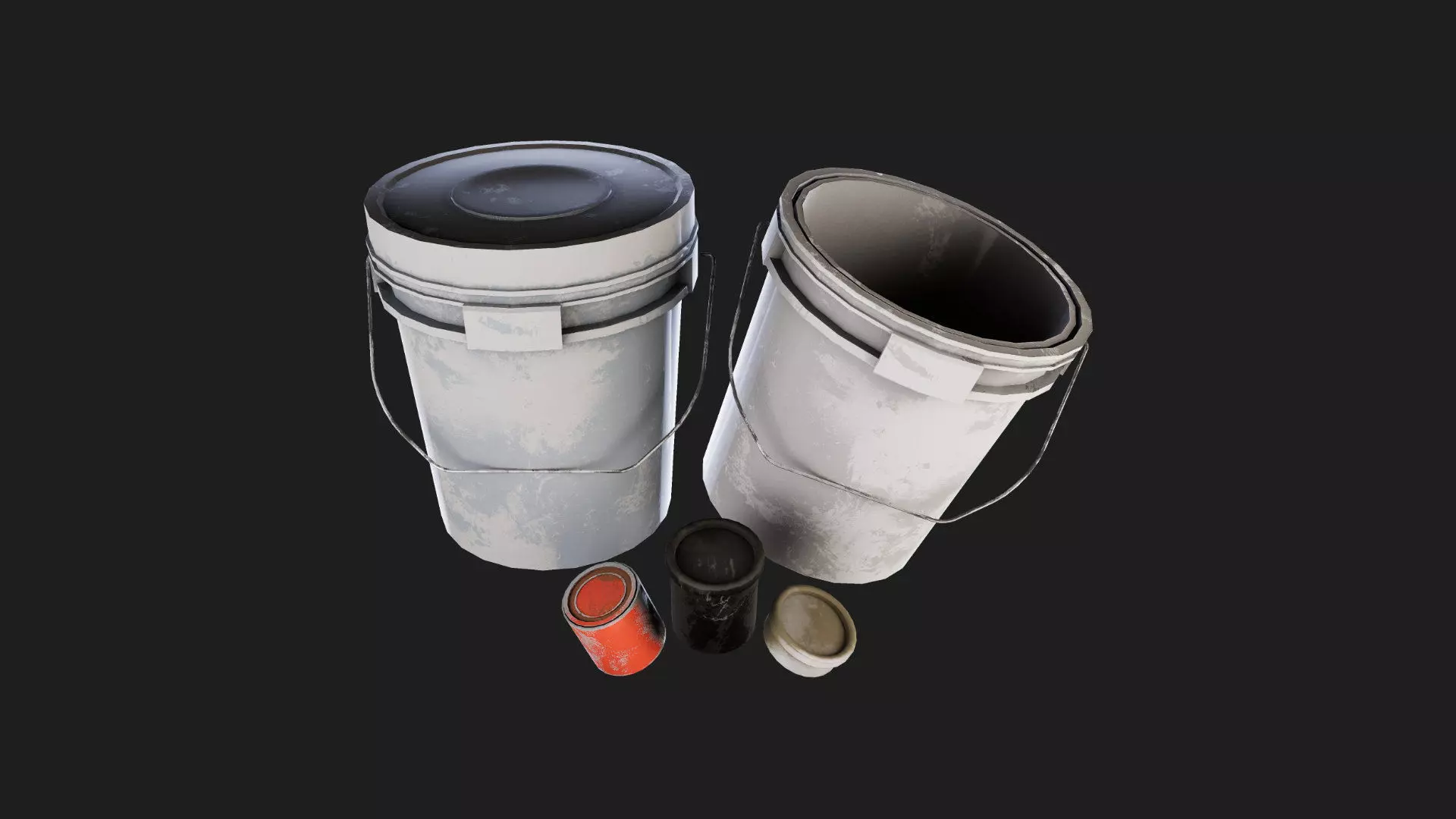 old dirty bucket paint tin steel can and plastic tub container Low-poly 3D model_0