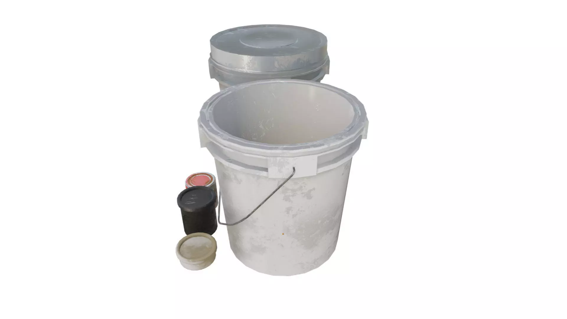 old dirty bucket paint tin steel can and plastic tub container Low-poly 3D model_2