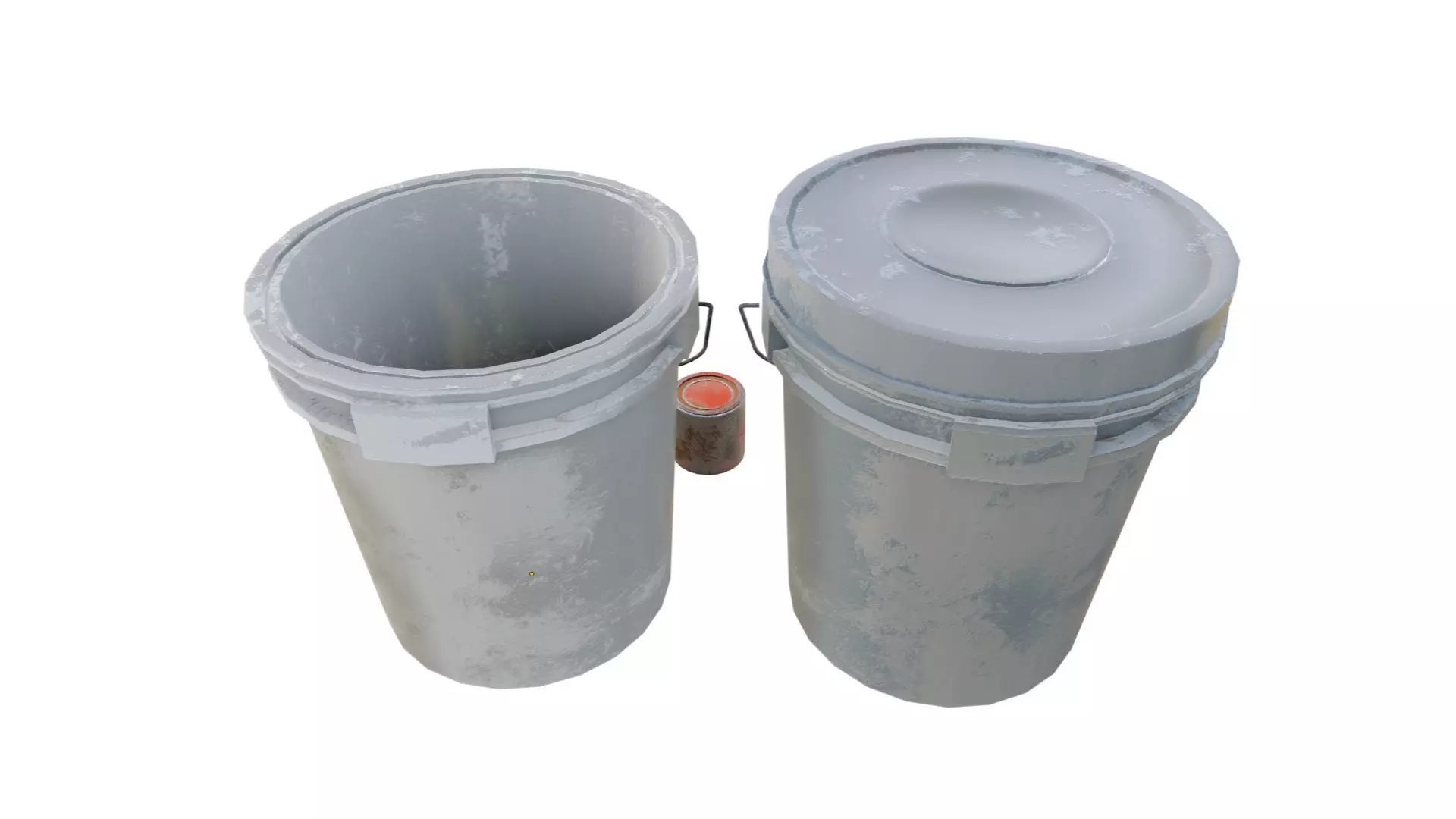 old dirty bucket paint tin steel can and plastic tub container Low-poly 3D model_3