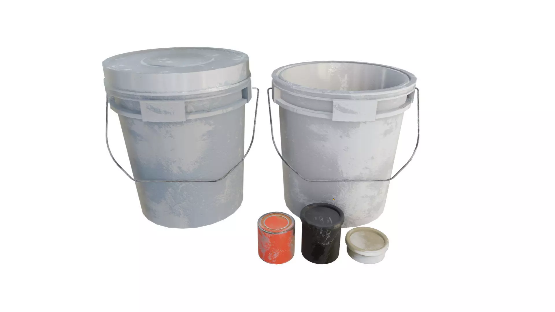 old dirty bucket paint tin steel can and plastic tub container Low-poly 3D model_1