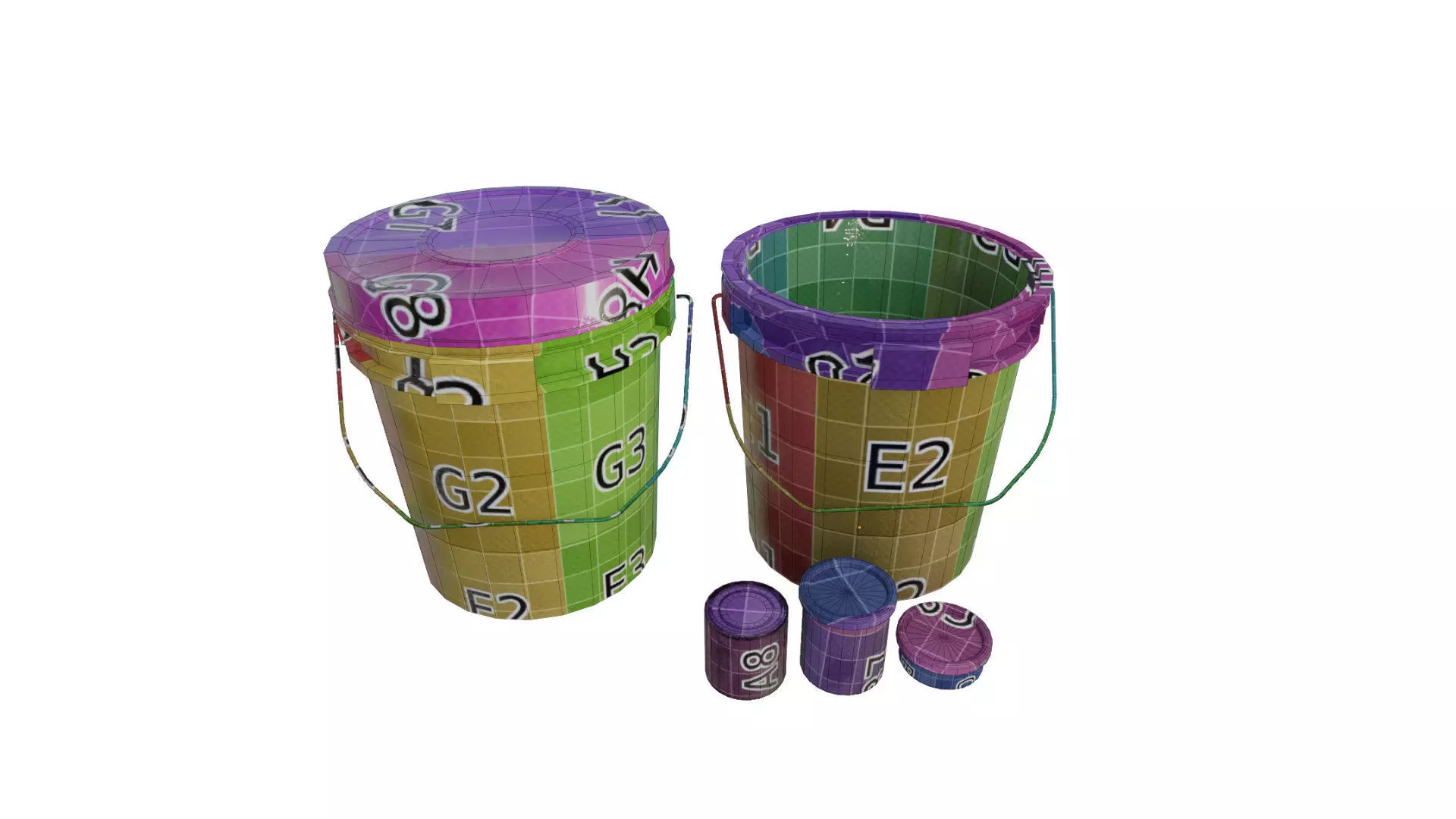 old dirty bucket paint tin steel can and plastic tub container Low-poly 3D model_9