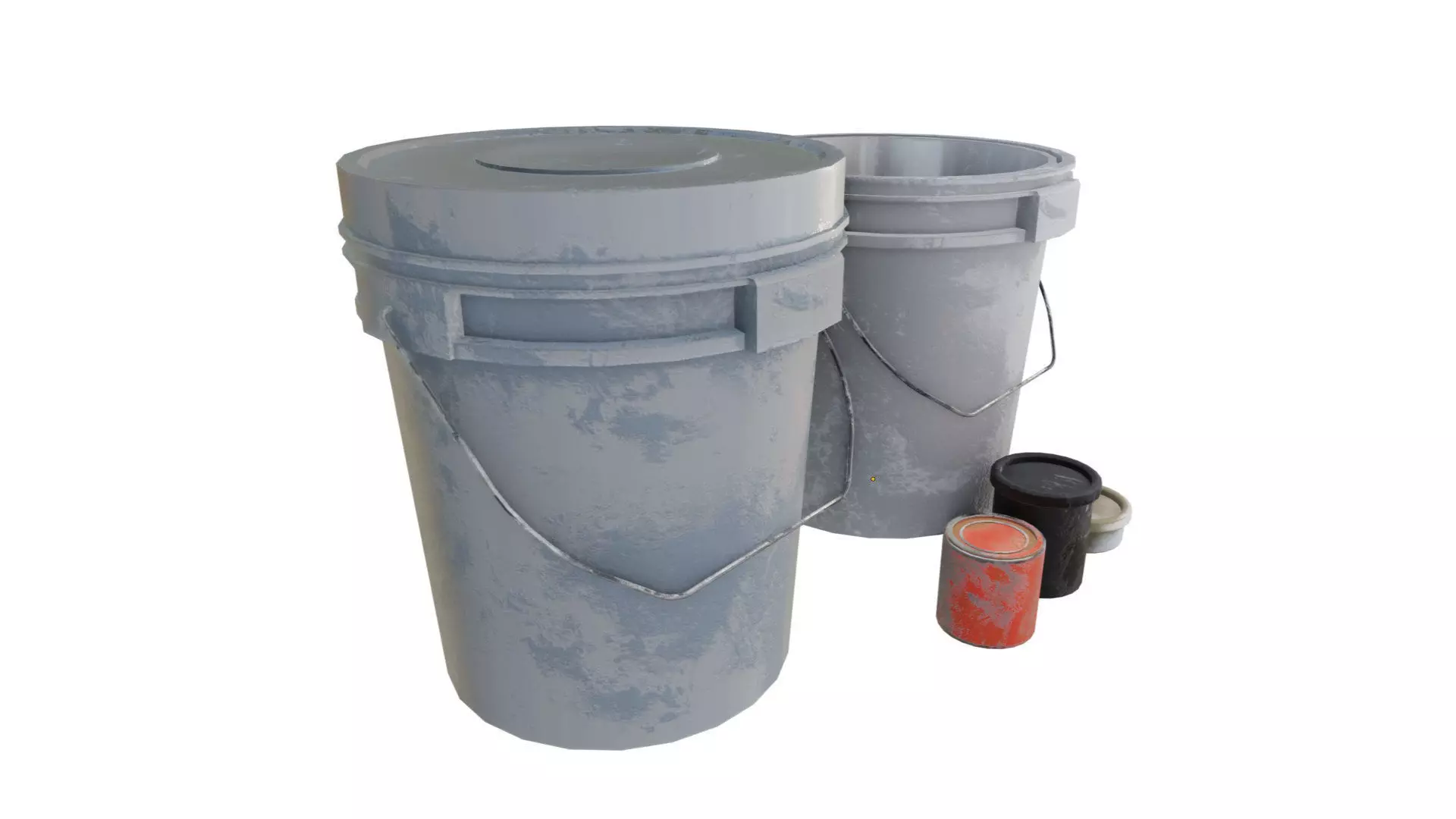 old dirty bucket paint tin steel can and plastic tub container Low-poly 3D model_4