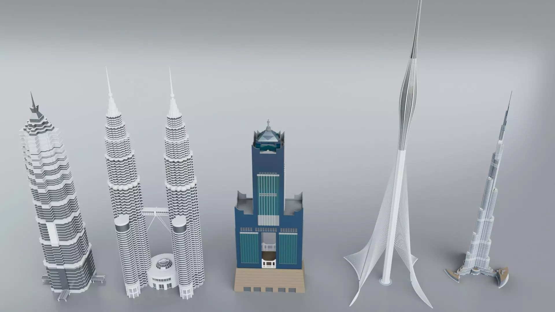 60 World Famous Skyscrapers Buildings - Realistic High Detailed Low-poly 3D model_2