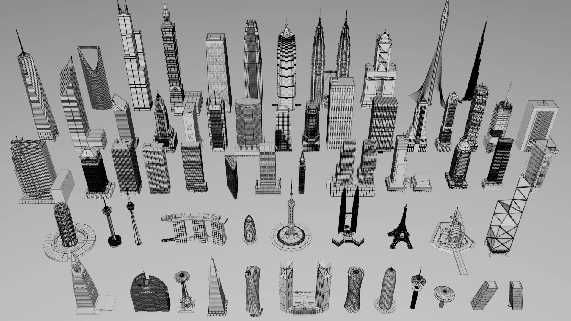 60 World Famous Skyscrapers Buildings - Realistic High Detailed Low-poly 3D model_1
