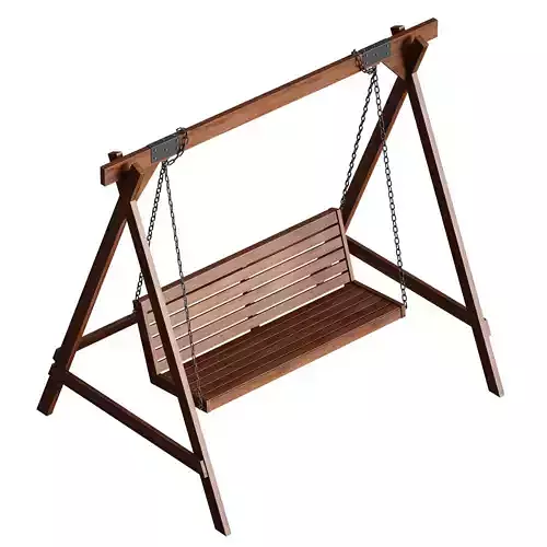 Wooden park swing 3D model 4