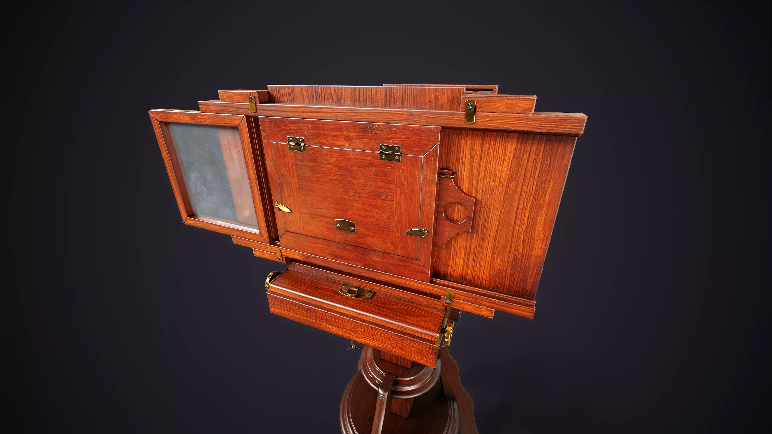 Vintage Camera with Tripod Low-poly 3D model_5