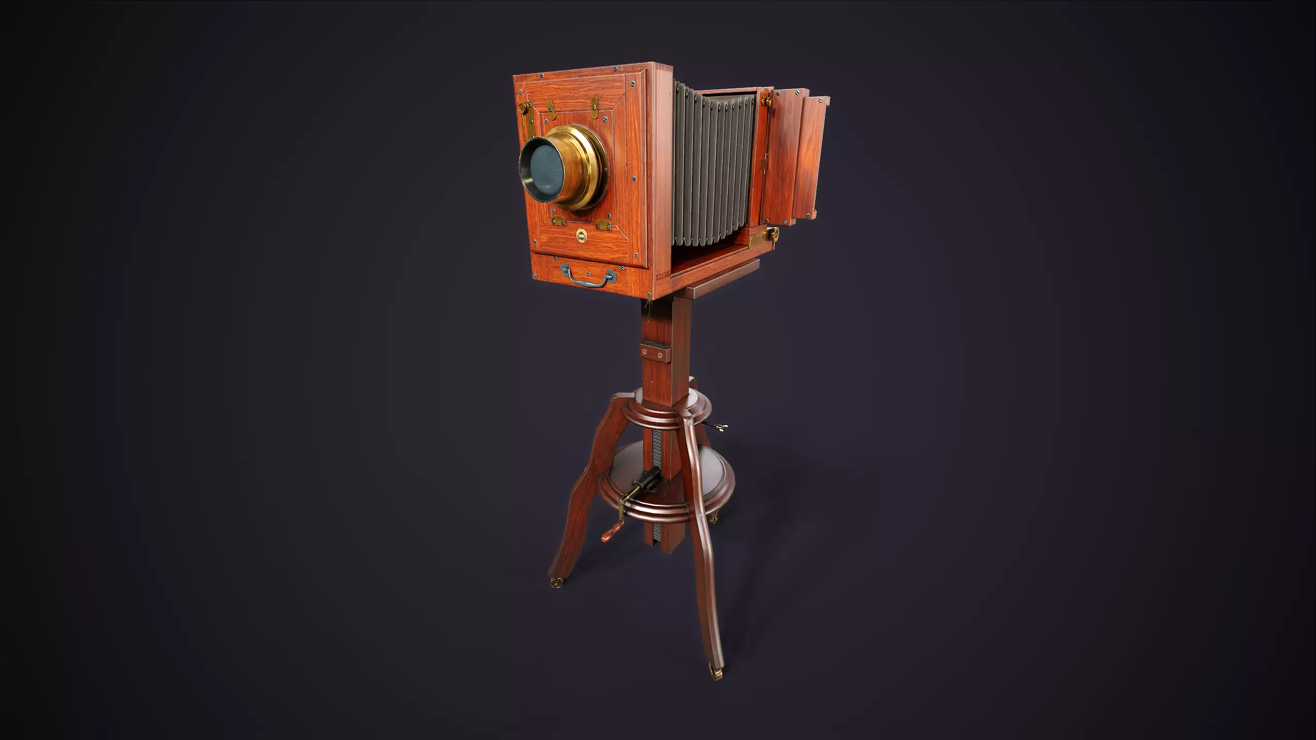 Vintage Camera with Tripod Low-poly 3D model_0