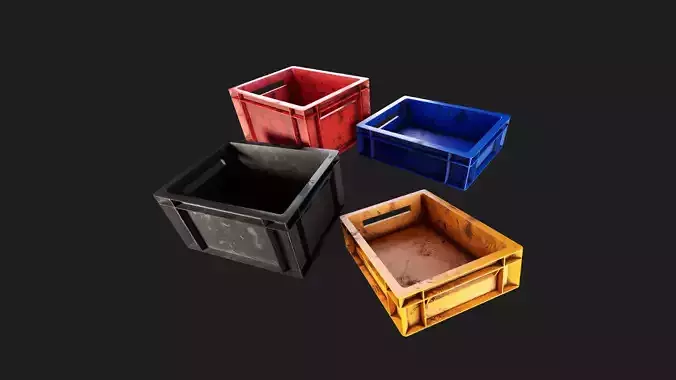 old multi purpose dirty plastic storage crate for transport Low-poly 3D model