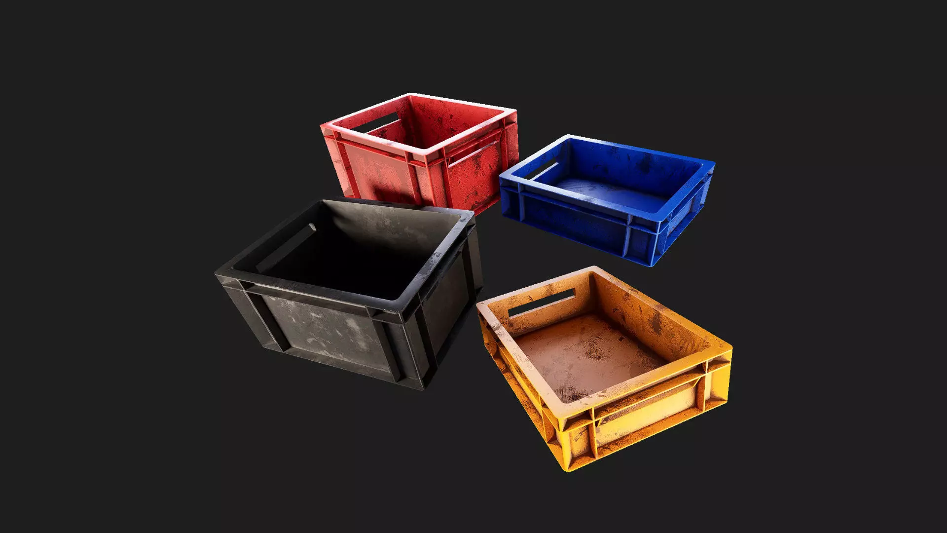 old multi purpose dirty plastic storage crate for transport Low-poly 3D model_0