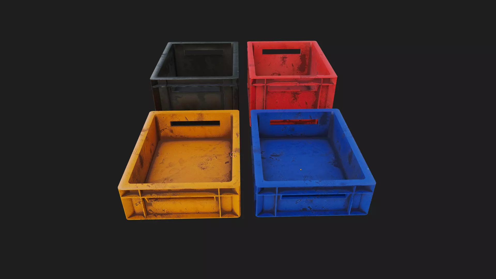 old multi purpose dirty plastic storage crate for transport Low-poly 3D model_3