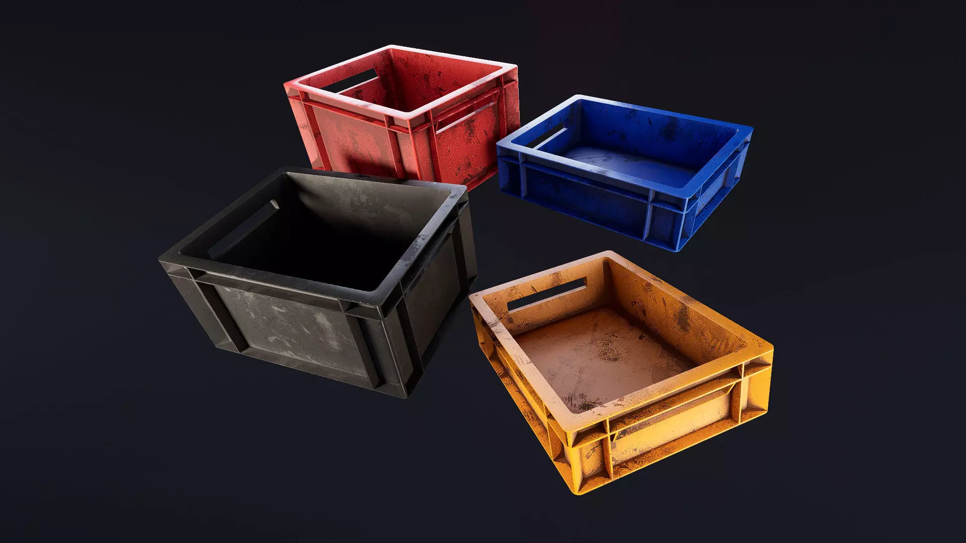 old multi purpose dirty plastic storage crate for transport Low-poly 3D model_1