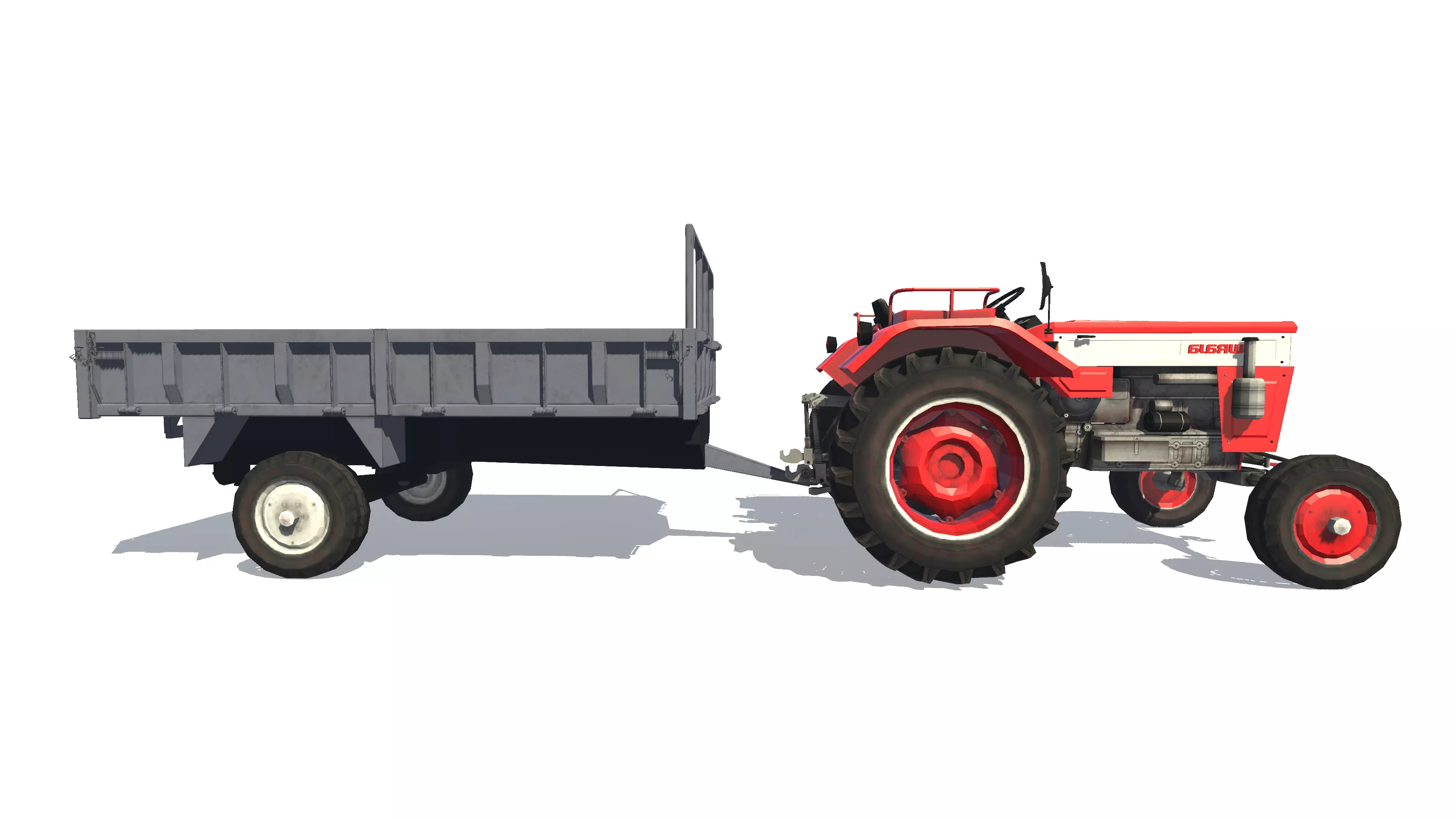 Tractor with Trolley Low-poly 3D model_0