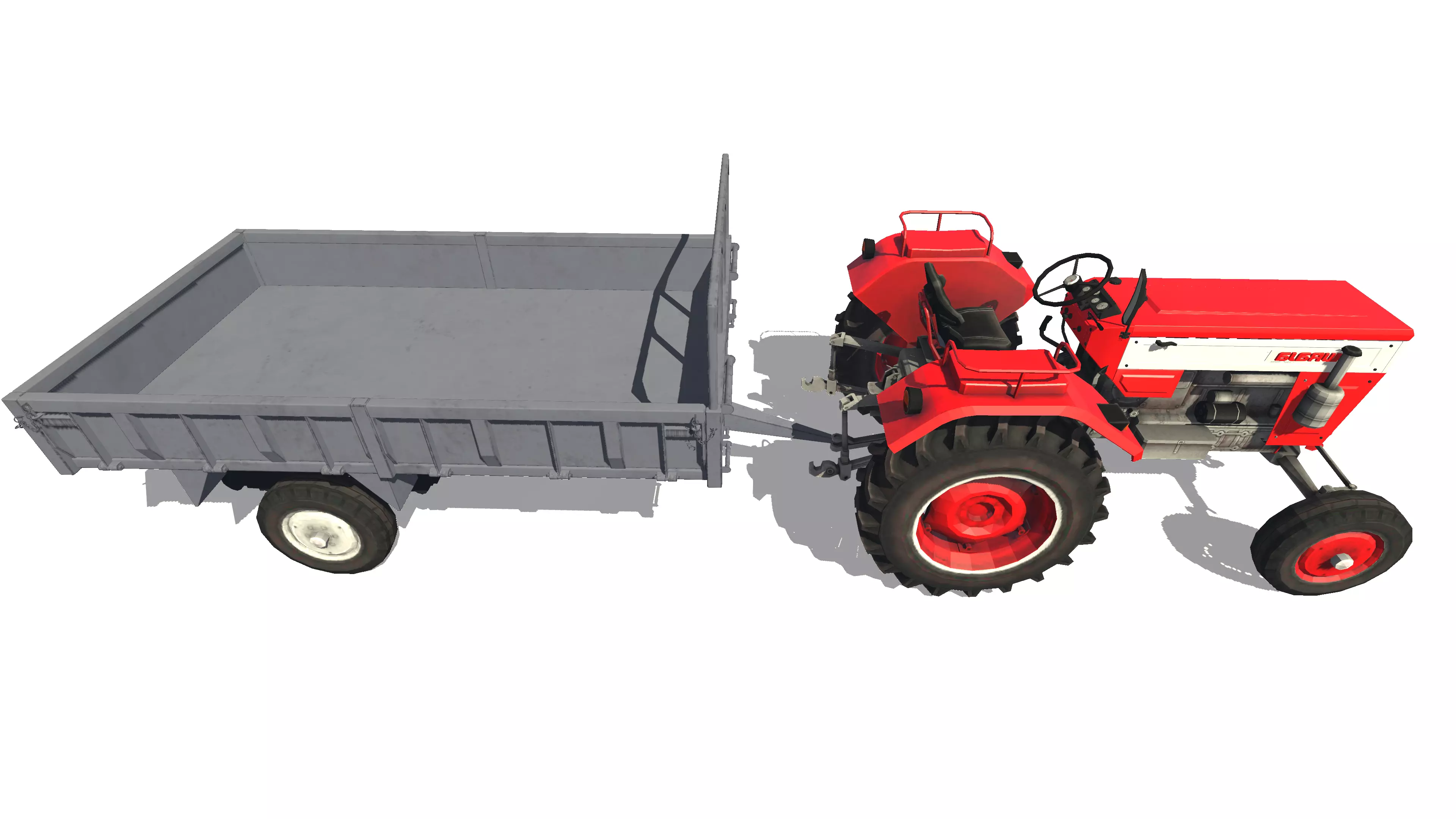 Tractor with Trolley Low-poly 3D model_2