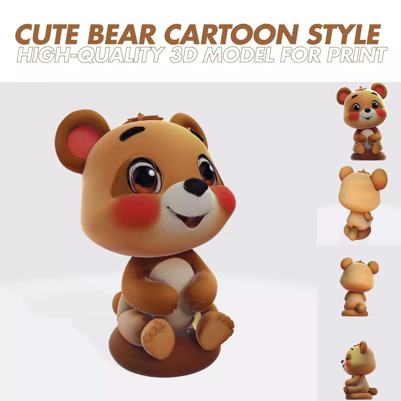 Cute Bear Cartoon Style  High-Quality 3D Model for 3D Printing 3D print model_1