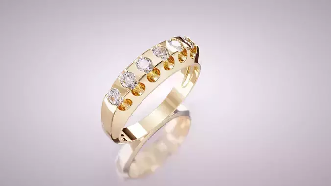 Gold Band with Round Diamonds