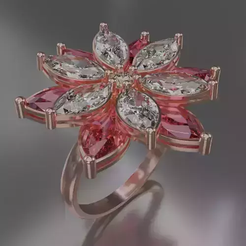 six leaf flower ring rose gold with gemstone 3D model jewelry