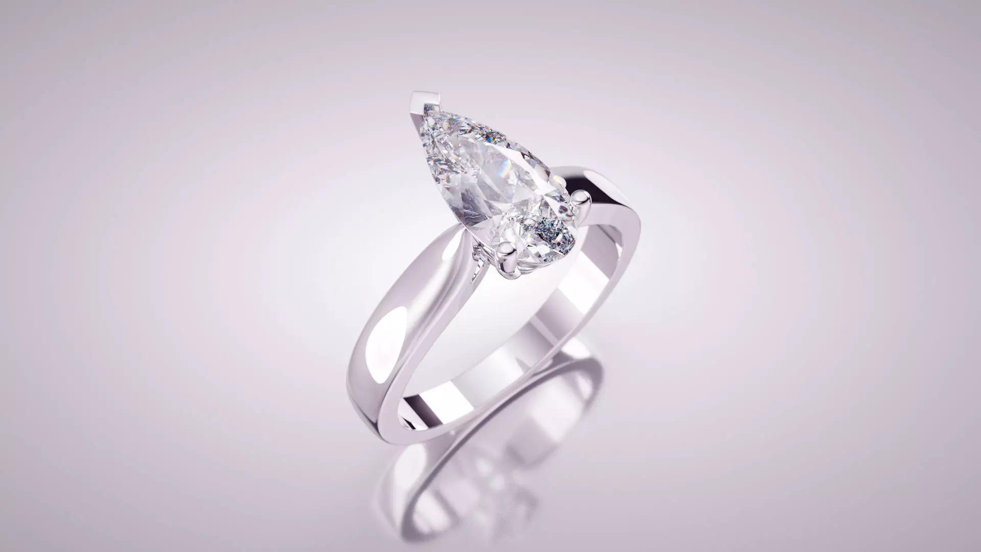 Pear Cut Solitaire Engagement Ring 3D print model_0