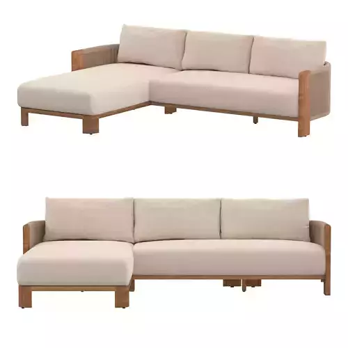 Striata Teak Sofa Chaise Sectional 3D model