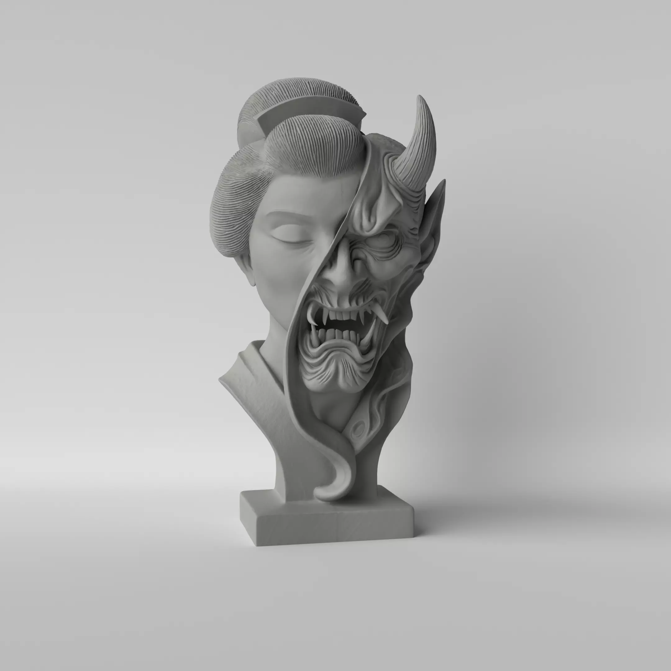 HybridBustJapaneseGeishaandOni|3DPrintModel
