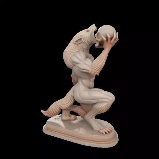 2026  Ivory Werewolf Howling with Skull  3D Model 3D print model_5