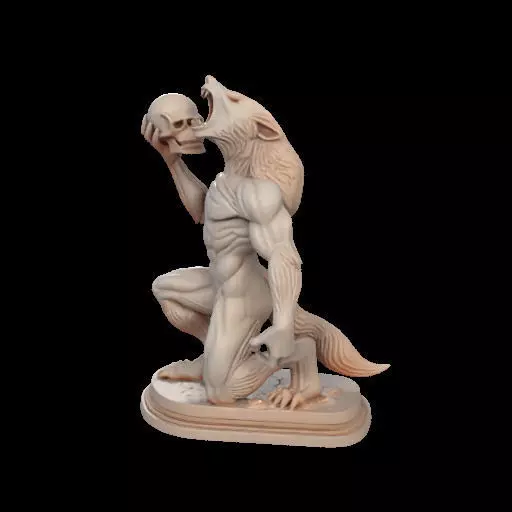 2026  Ivory Werewolf Howling with Skull  3D Model 3D print model_22